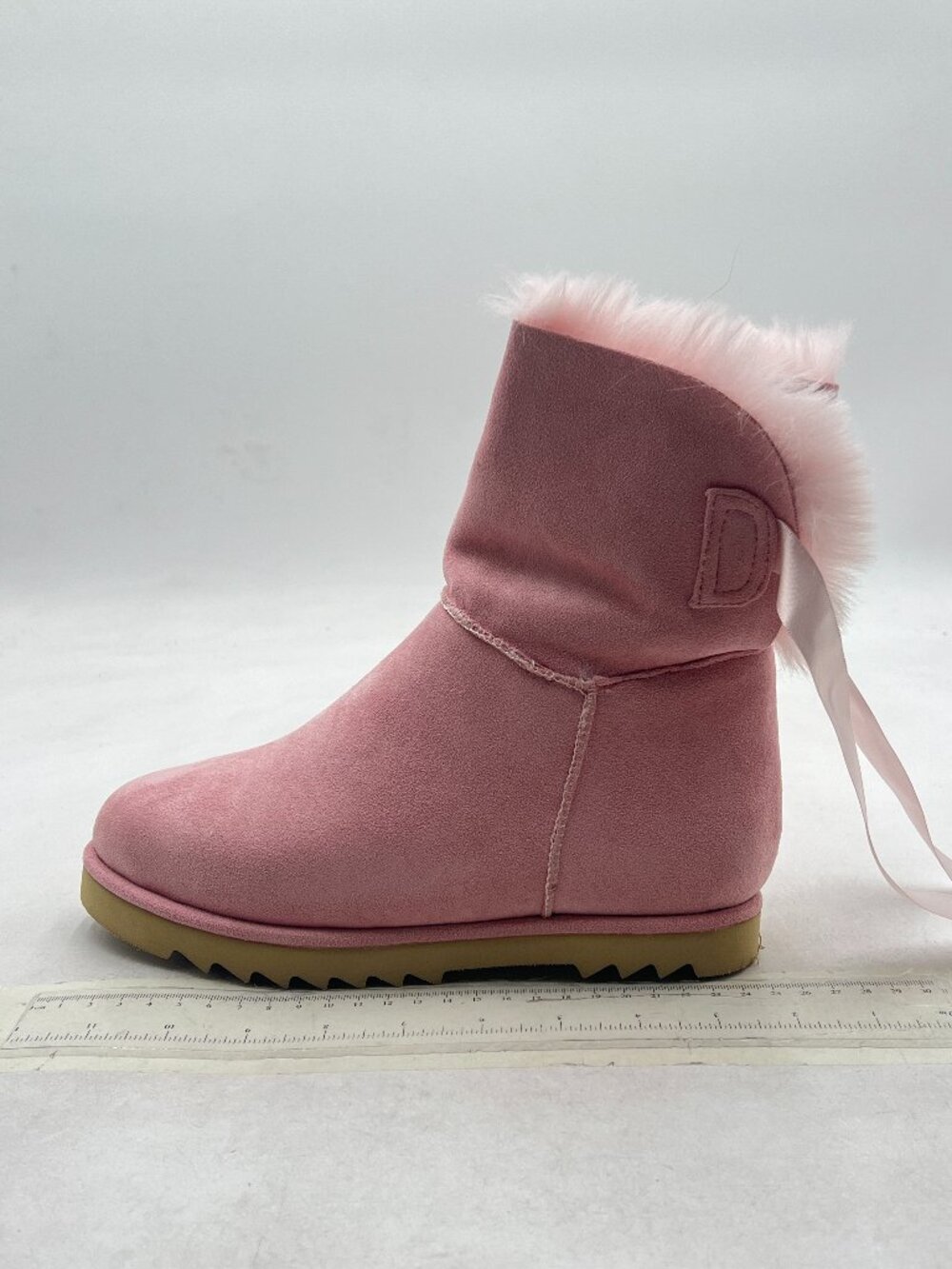 Pink Women Cute Lace Up Round Toe Ankle Snow Boots Comfy Low Heels Warm Fur Shoe
